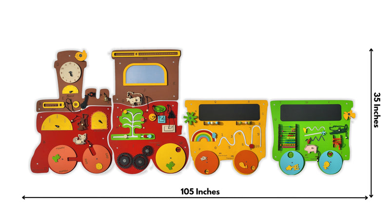 The Funny Mind Giant Talking Train with 2 Different Activity Coach Busy Board Activity Wall Panel for Kids | Montessori Sensory Wall Activity Center for Décor, Play, Learn, and Write