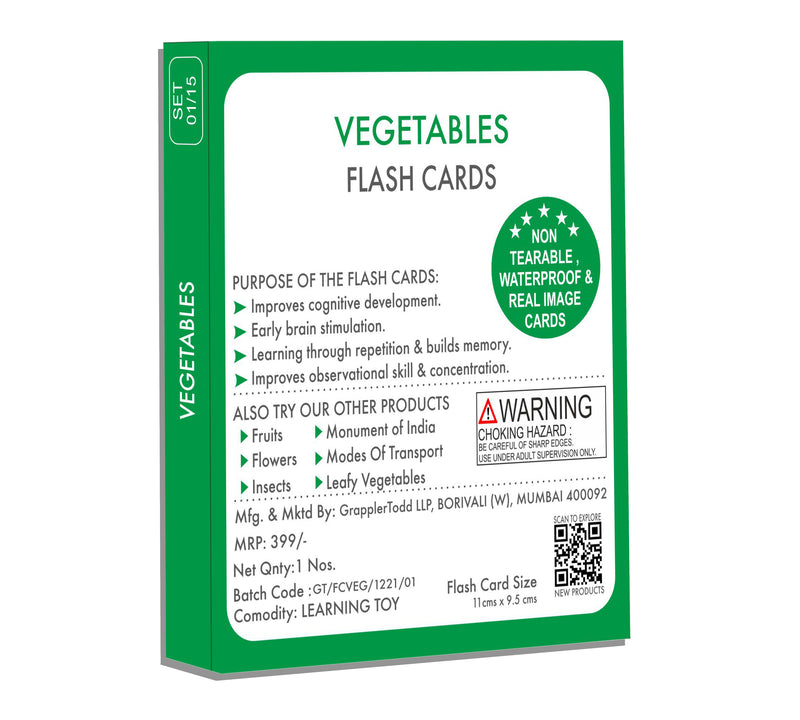 Vegetables Flash Cards |GrapplerTodd Flashcards for Kids Early Learning Flash Cards Easy and Fun Way of Learning 6 Months to 6 Years Babies