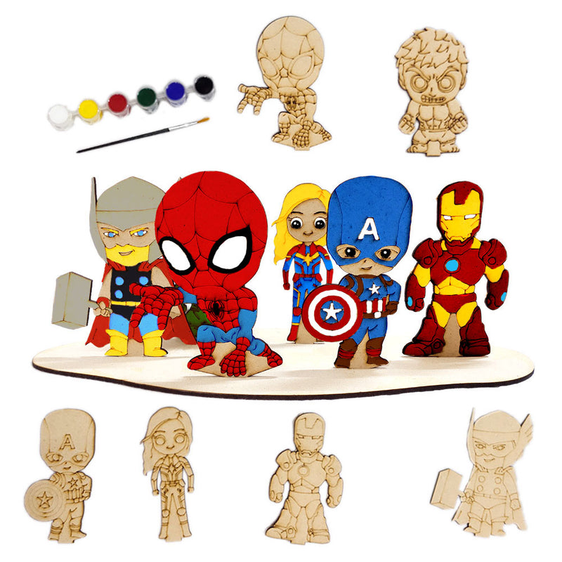  CuroKidz Superheroes Wooden Craft Kit With 6 Superheroes & A Stand