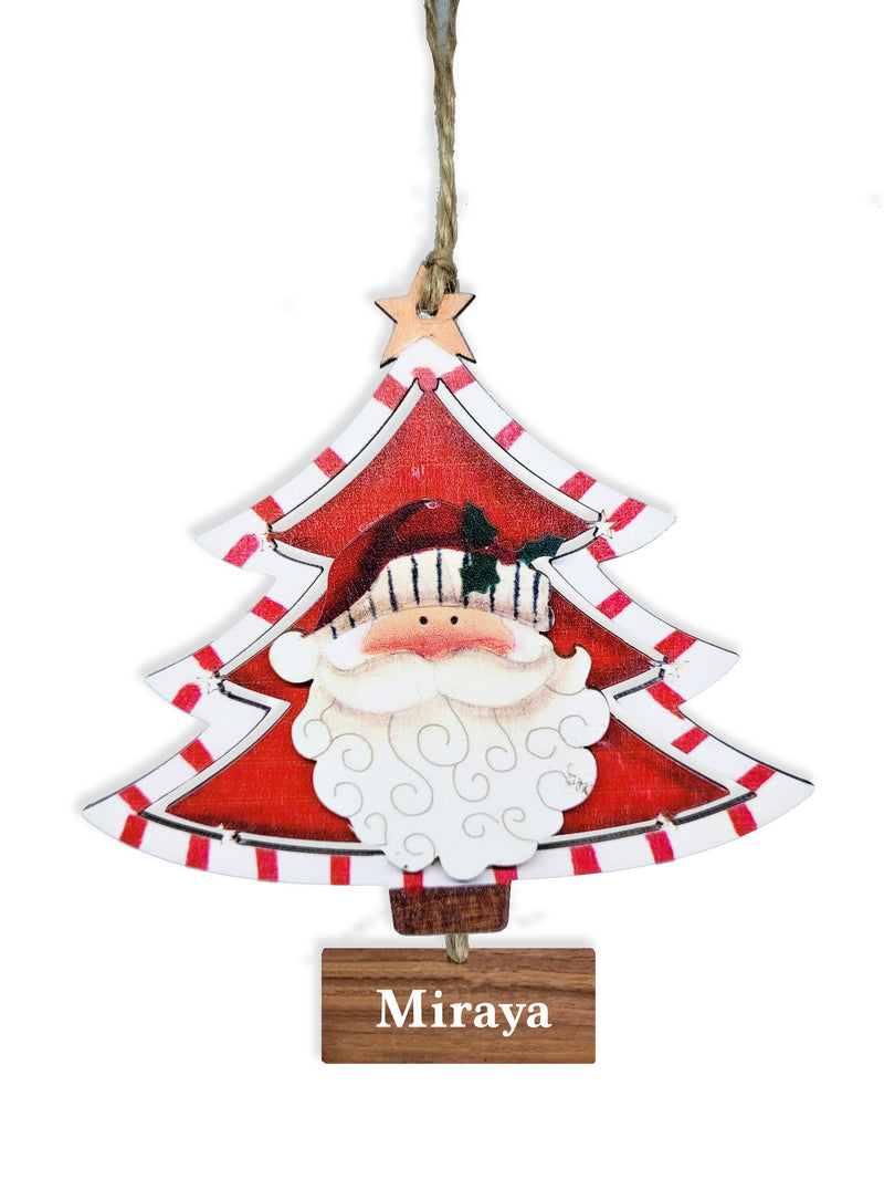 WOODEN CHRISTMAS TREE  WITH SANTA ORNAMENT - RED