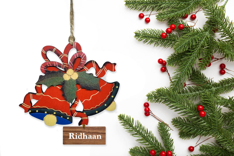 WOODEN JINGLE BELLS ORNAMENT - RED