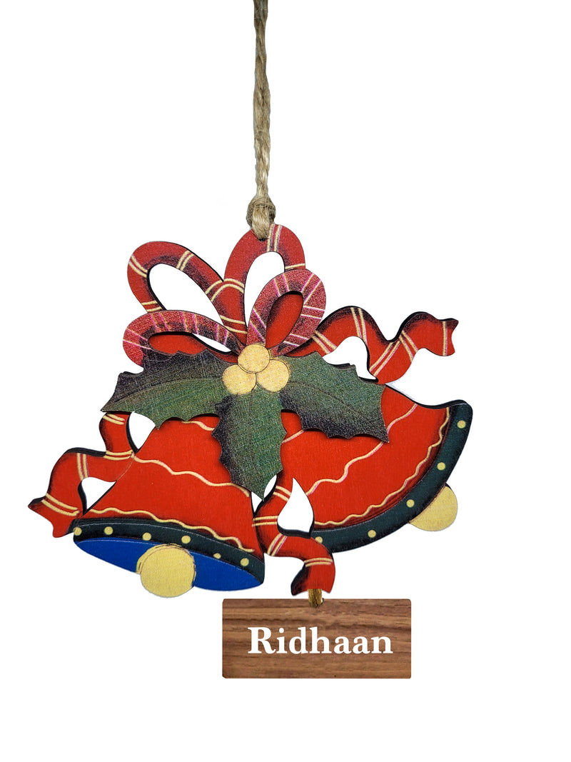 WOODEN JINGLE BELLS ORNAMENT - RED