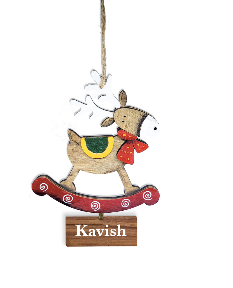 WOODEN REINDEER ON A ROCKER ORNAMENT (Personalization Available )