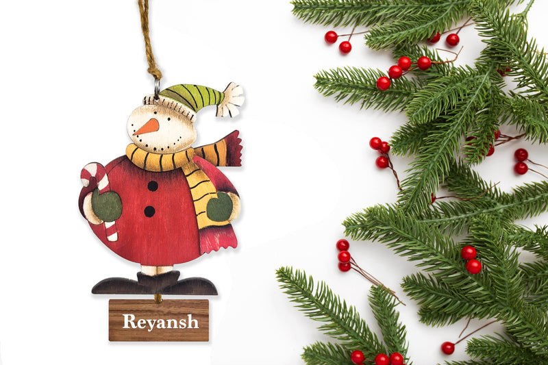 WOODEN SNOWMAN SANTA ORNAMENT (Personalization Available )