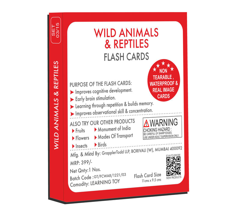 Wild Animals And Reptiles Flash Cards |GrapplerTodd Flashcards for Kids Early Learning Flash Cards Easy and Fun Way of Learning 6 Months to 6 Years Babies