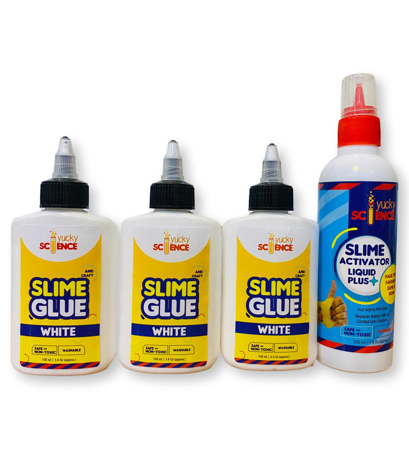 Slime Making Supplies Pack of 3 Bottles Slime & Craft white Glue (100 ml Each Each) + 1 Bottle Slime Activator Liquid Plus Clear (200 ml). Make 20+ Slimes