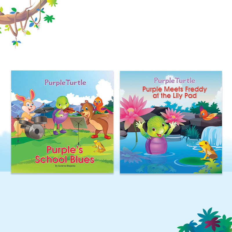 Story Books for Kids (Set of 2 Books) Purple's School Blues, Purple Meets Freddy at the Lily Pad