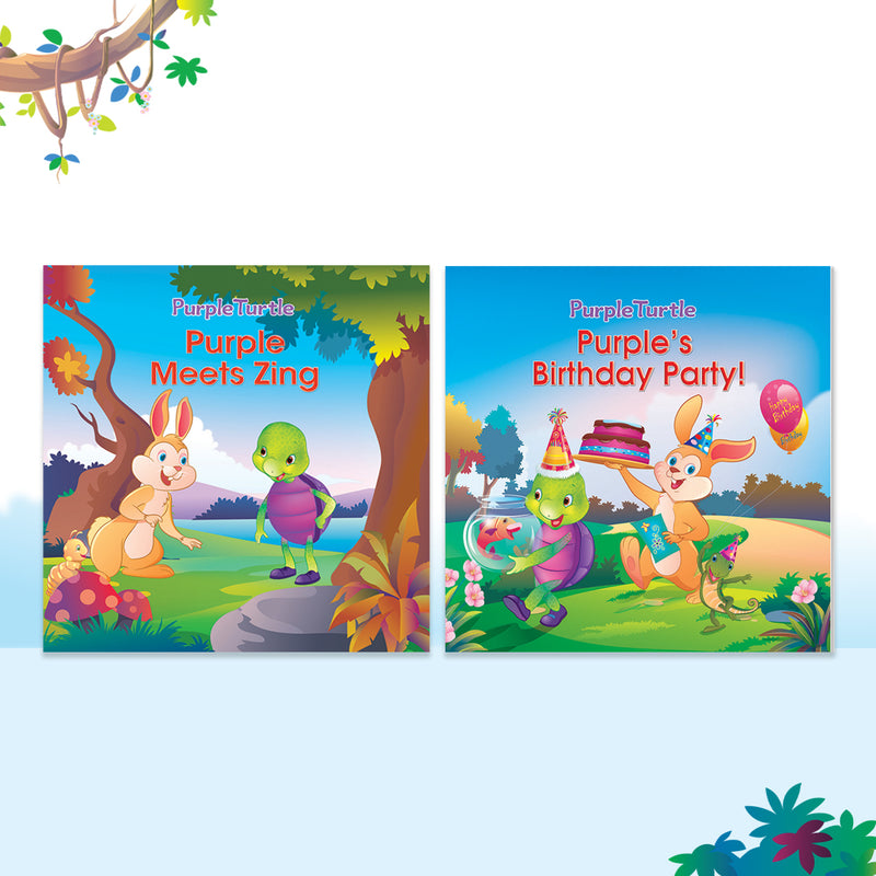 Story Books for Kids (Set of 2 Books) Purple Meets Zing, Purple's Birthday Party