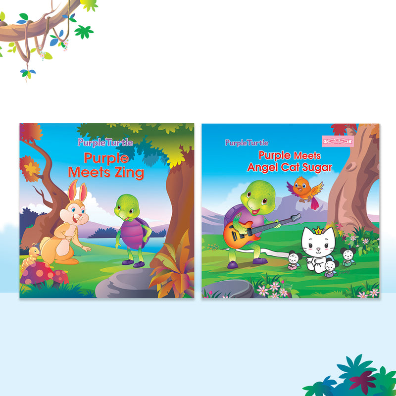 Story Books for Kids (Set of 2 Books) Purple Meets Zing, Purple Turtle Meets Angel Cat Sugar