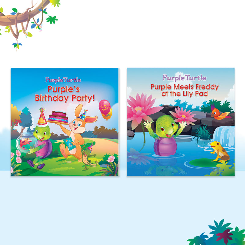 Story Books for Kids (Set of 2 Books) Purple Meets Freddy at the Lily Pad, Purple's Birthday Party