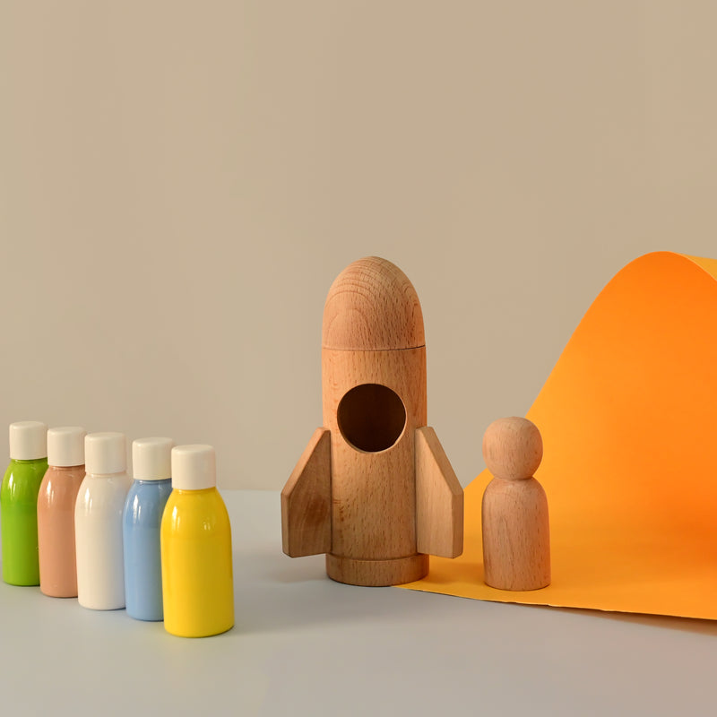 Playbox DIY Kit-Rocket- 1 Rocket,1 Astronaut, 5 Color Bottles, 1 Paint Brush, 3 Sponge Brush with different size