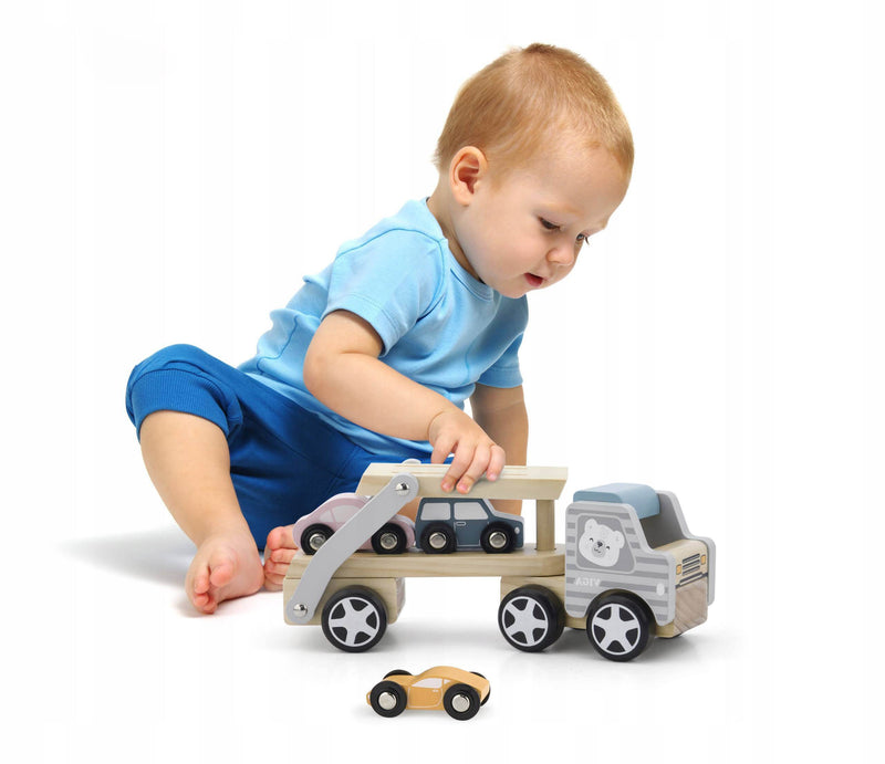 Playbox Car Carrier Truck and Cars Wooden Toy Set With 1 Carrier Truck and 3 Cars