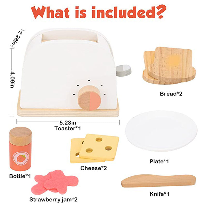 Playbox Little Toasty Toy Kitchen Wooden Pop-Up Toaster Play Set 10 Pcs | Interactive Early Learning Toaster | Pretend Play Kitchen Toy Set for 1 Year +