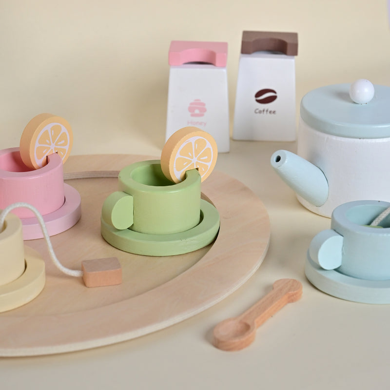 Playbox Wooden Tea Set for kids | Tea Party Set for Toddlers 20pcs Playset Pretend Play Tea Set Toy |Tea Set Accessories for Kids Tea Party with Kitchen Play Food