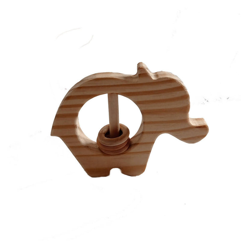 Wooden Animal Shape Baby Rattle (Hippo/Elephant/Turtle/Fish)