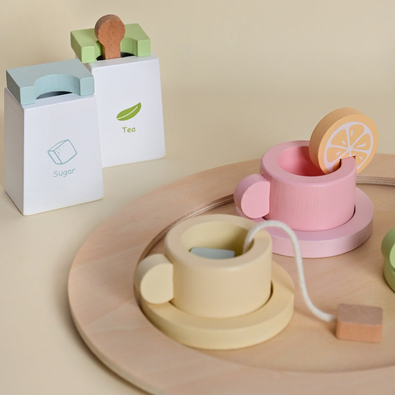 Playbox Wooden Tea Set for kids | Tea Party Set for Toddlers 20pcs Playset Pretend Play Tea Set Toy |Tea Set Accessories for Kids Tea Party with Kitchen Play Food