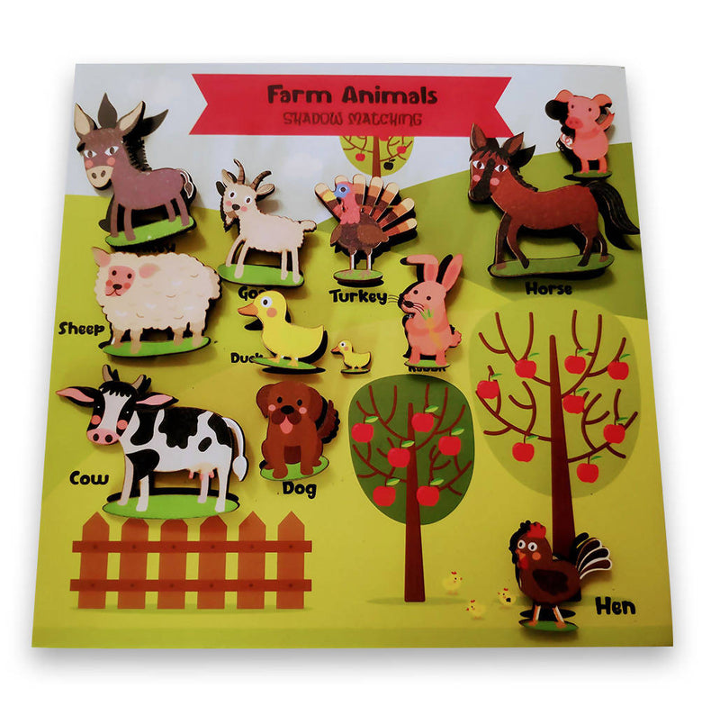 Farm Animals Shadow matching activity Board (with wooden animals)