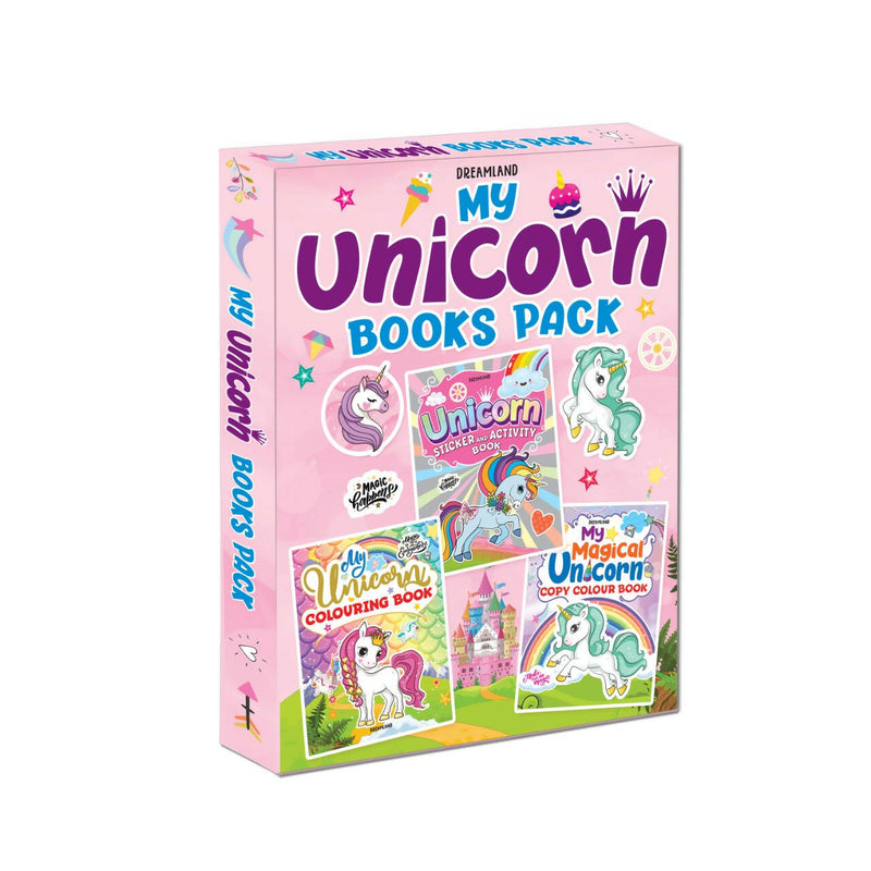 My Unicorn Books Pack - Unicorn Sticker and Activity Book, Copy Colour and Colouring Books : Interactive & Activity Children Book by Dreamland Publications