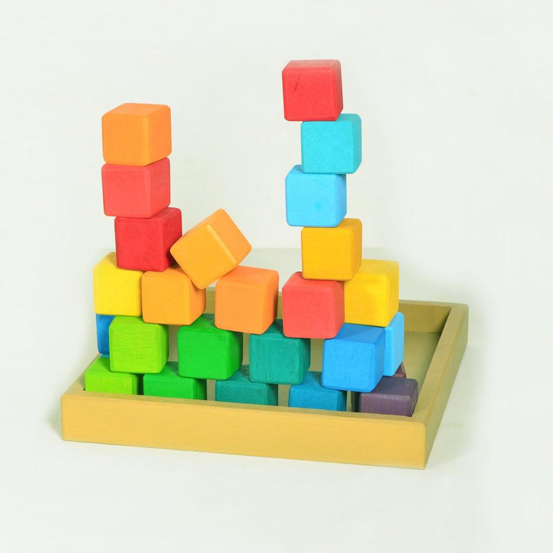 Rainbow Cube Building Blocks - Wooden (36 Squares)