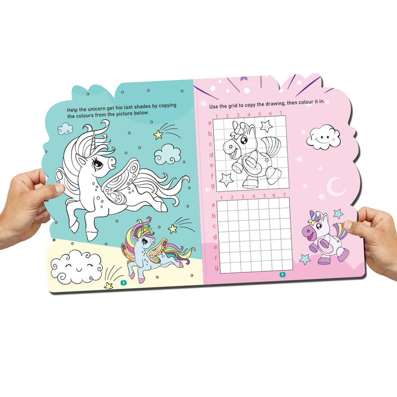 Unicorn Activity and Colouring Book- Die Cut Animal Shaped Book : Interactive & Activity Children Book by Dreamland Publications 9789394767577