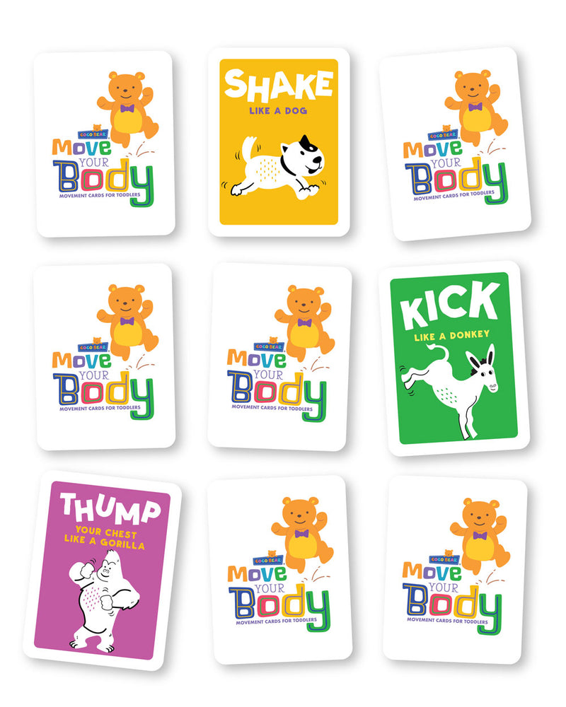 Coco Bear Move Your Body - Movement Card Kit for Toddler Learning and Play - 18 cards - English