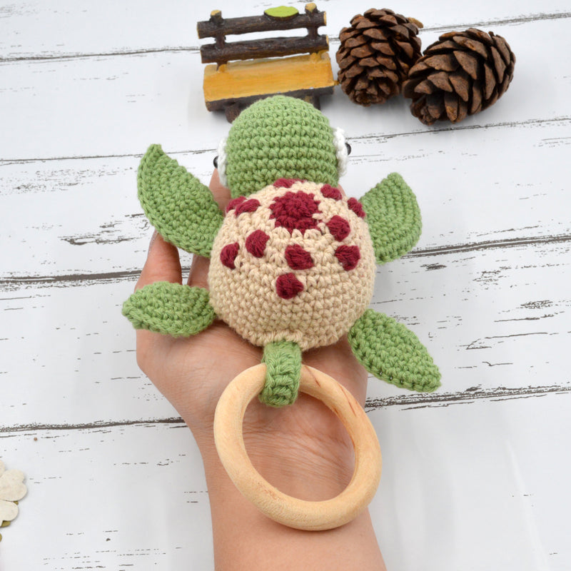 Crochet turtle Rattle Cum Soft Toys - Green