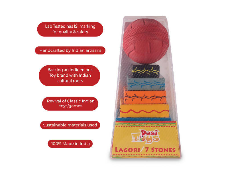 Desi Toys Lagori Game set for Kids /Seven Stones / Pithu / Sitoliya - Handpainted