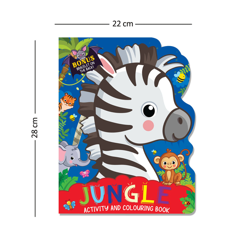 Jungle Activity and Colouring Book- Die Cut Animal Shaped Book : Interactive & Activity Children Book by Dreamland Publications 9789394767560