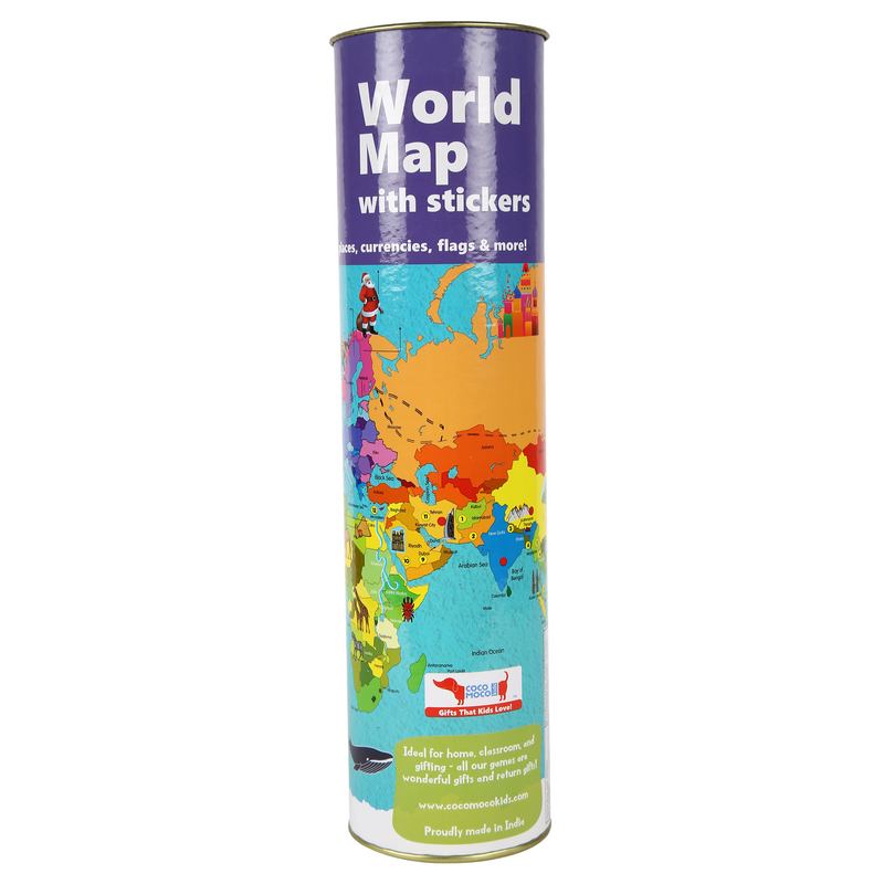 World Map with Reusable Stickers Activity Kit