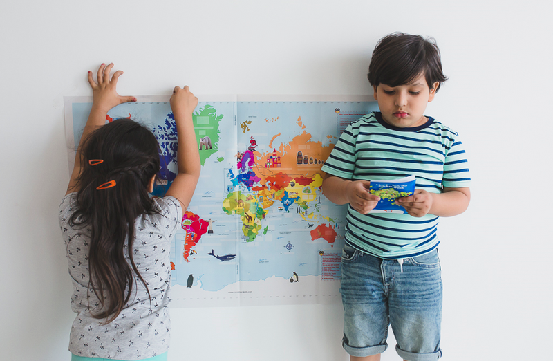 World Map with Reusable Stickers Activity Kit