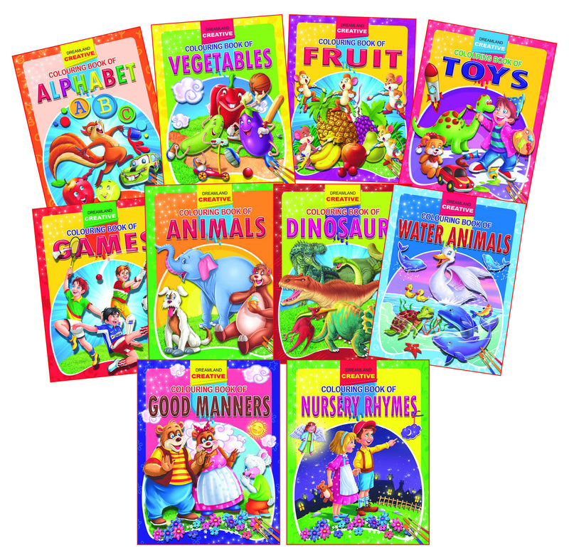 Creative Colouring book - 10 titles (Pack) : Drawing, Painting & Colouring Children Book By Dreamland Publications